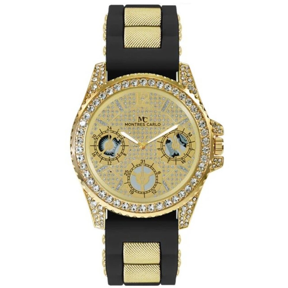 48mm Montres Carlo Men's Fashion Stones Sport Silicone Band Dress Wrist Watch